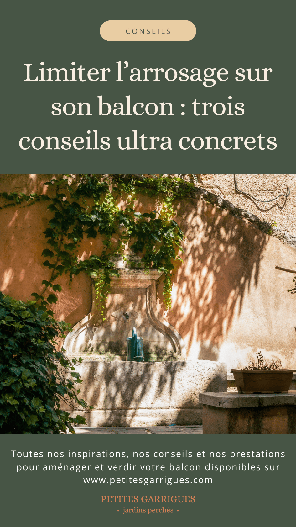 Limiter l'arrosage sur son balcon - trois conseils ultra-concrets, épingle Pinterest